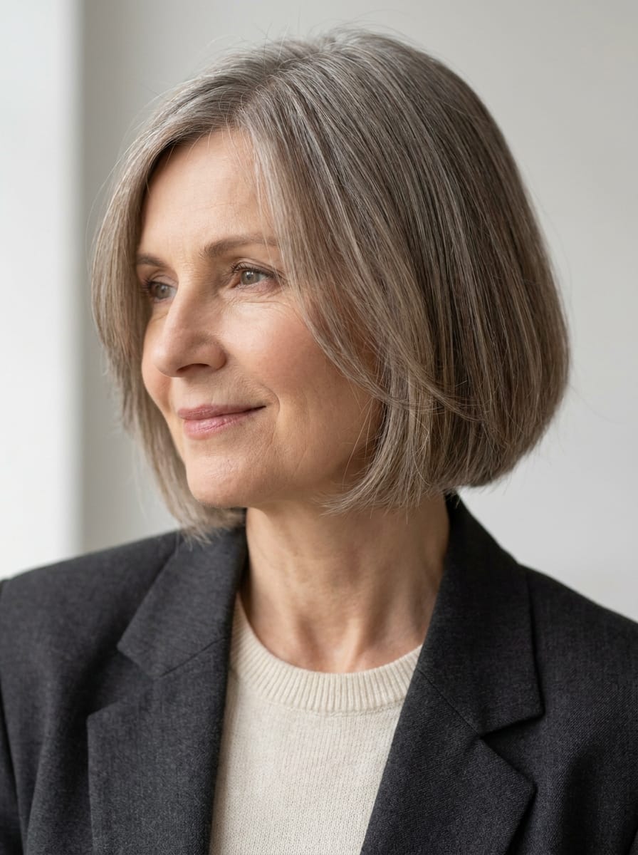 Kinnlanger Bob mit leichtem Face-Framing - Frisur ab 60 für feines Haar